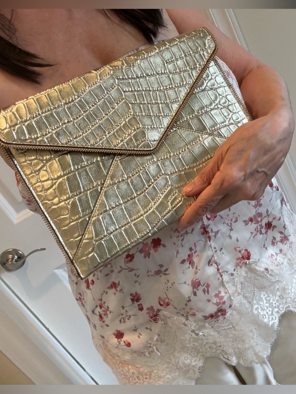 Rebecca Minkoff Gold crocodile embossed large envelope clutch LIKE NEW